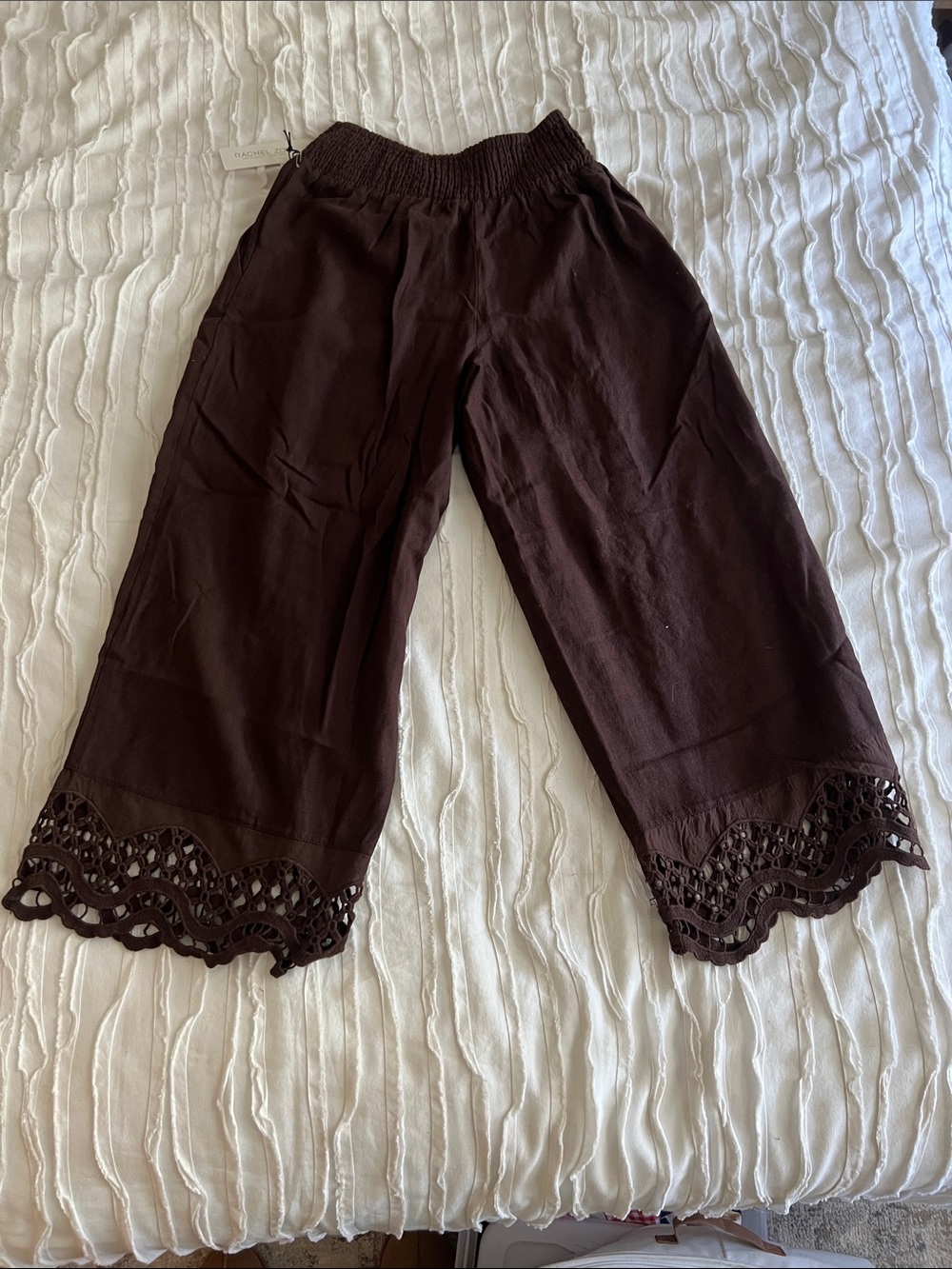 Rachel Zoe Brown Wide-Leg Pants with Crochet Hem